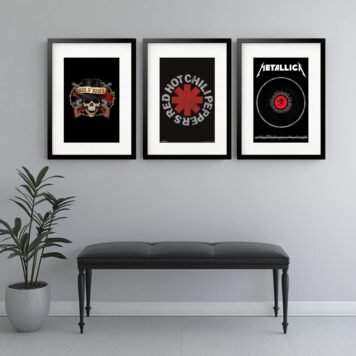Kit 3 Quadros Grandes Bandas de Rock - 60x48cm