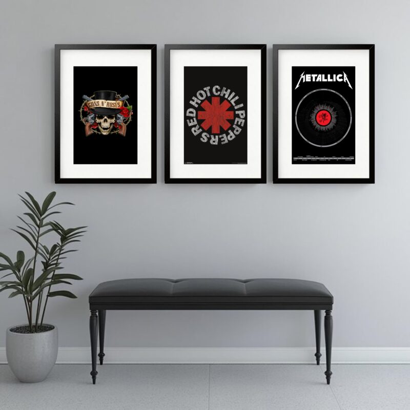 Kit 3 Quadros Grandes Bandas de Rock - 60x48cm