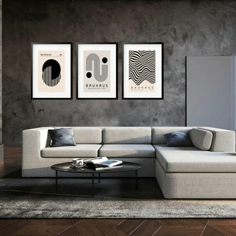Kit 3 Quadros Grandes Bauhaus Asstellung Collection 60x48cm