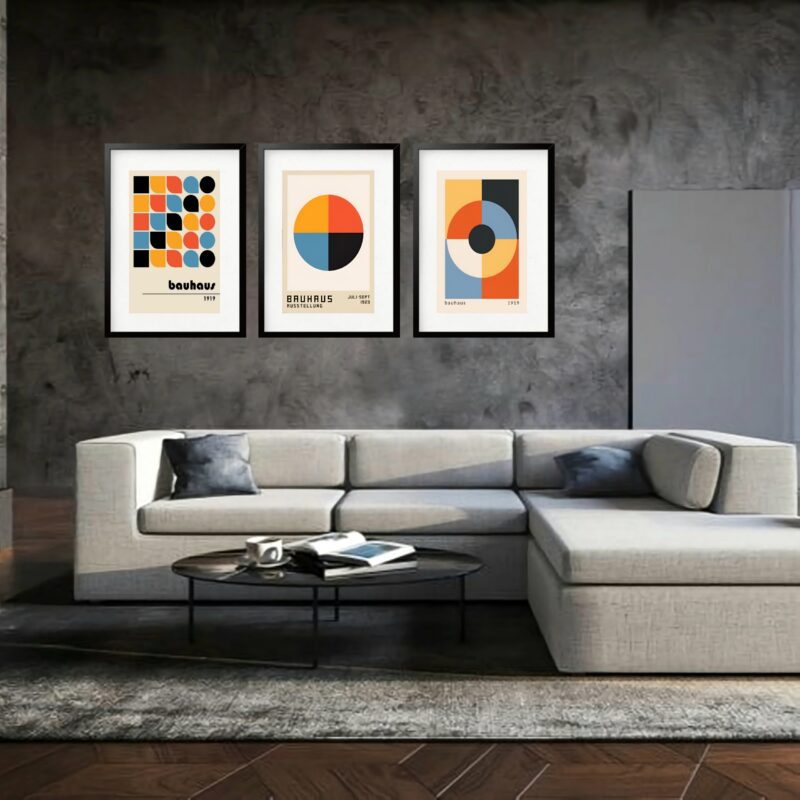 Kit 3 Quadros Grandes Bauhaus Circles Collection 60x48cm