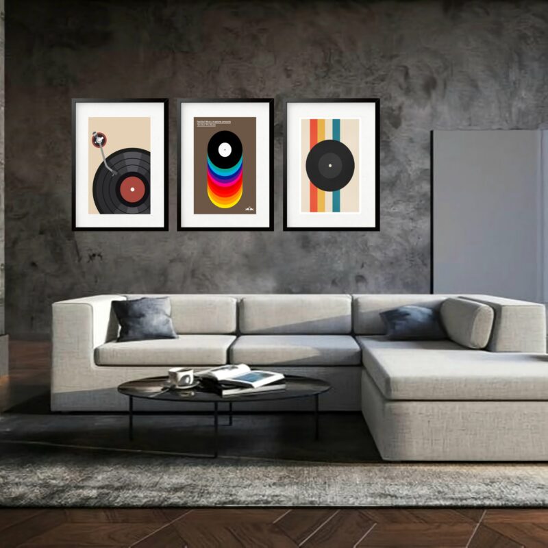 Kit 3 Quadros Grandes Bauhaus Disc 60x48cm