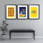 Kit 3 Quadros Grandes Beatles Yellow Submarine - 60x48cm