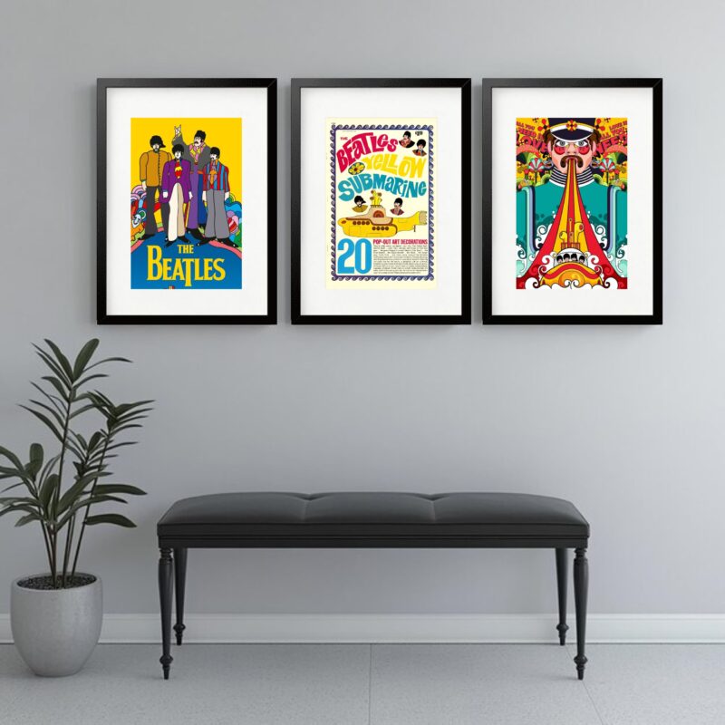 Kit 3 Quadros Grandes Beatles Yellow Submarine All You Need... - 60x48cm