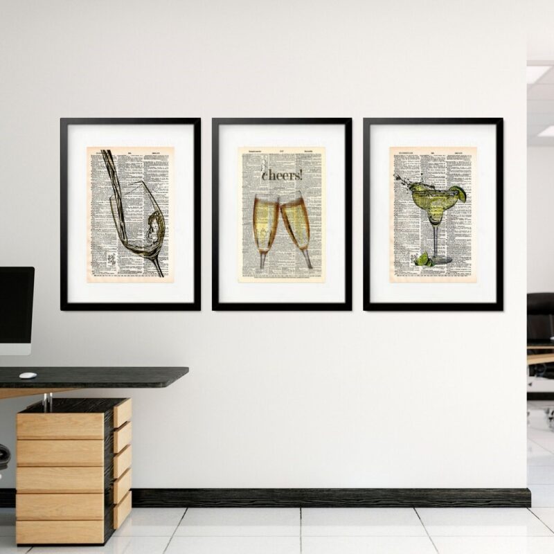 Kit 3 Quadros Grandes Bebidas 60x48cm
