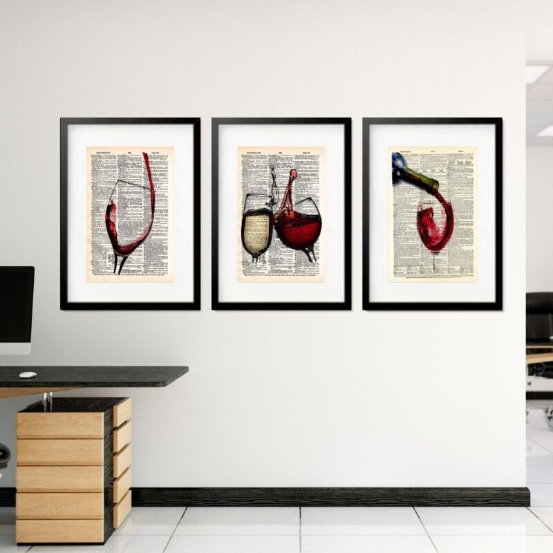 Kit 3 Quadros Grandes Bebidas Vinho Champagne 60x48cm