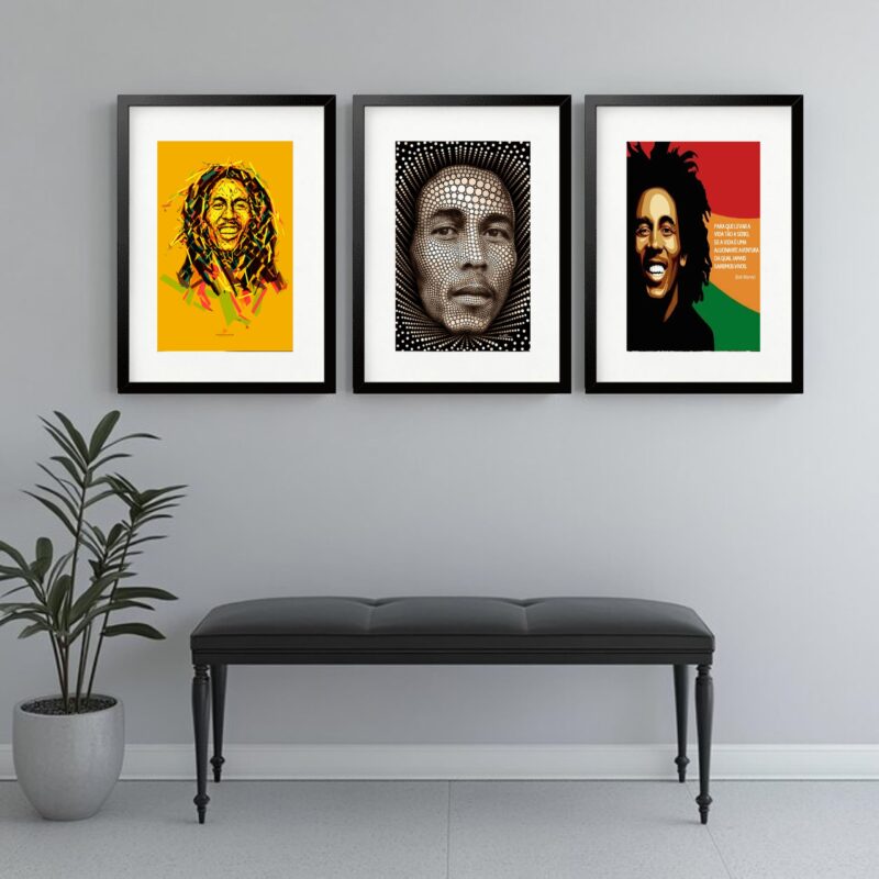 Kit 3 Quadros Grandes Bob Marley - 60x48cm