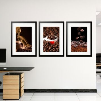Kit 3 Quadros Grandes Café 60x48cm