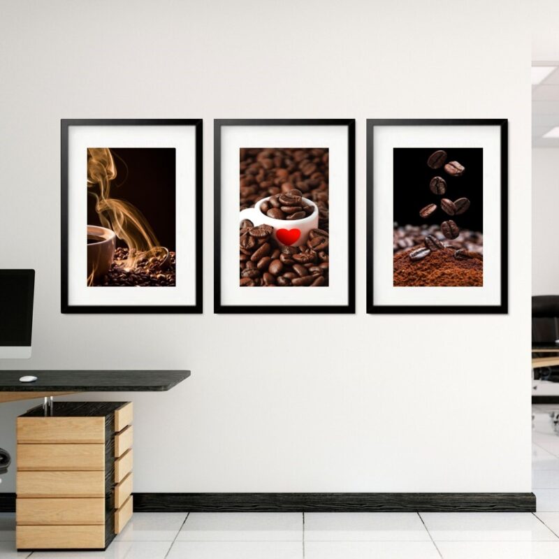 Kit 3 Quadros Grandes Café 60x48cm