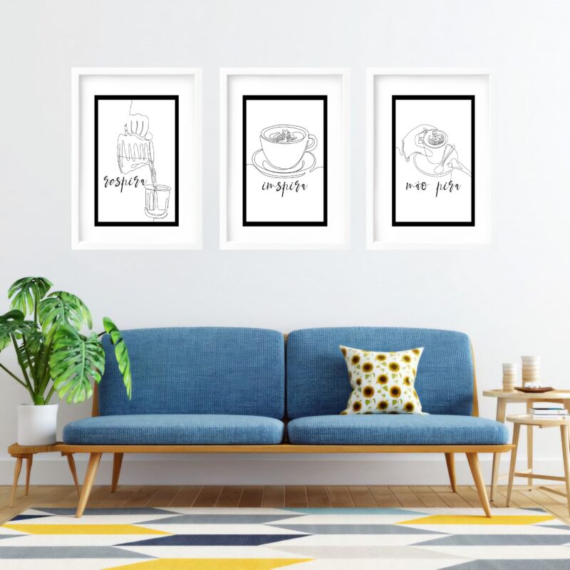 Kit 3 Quadros Grandes Café Respira Inspira Não Pira 60x48cm - Image 2
