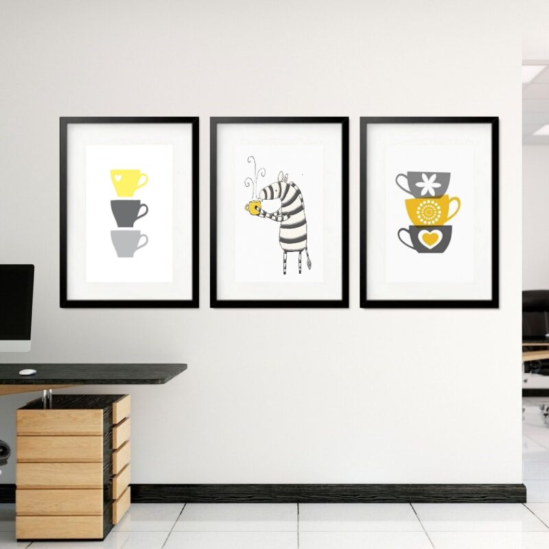 Kit 3 Quadros Grandes Café Zebrinha 60x48cm