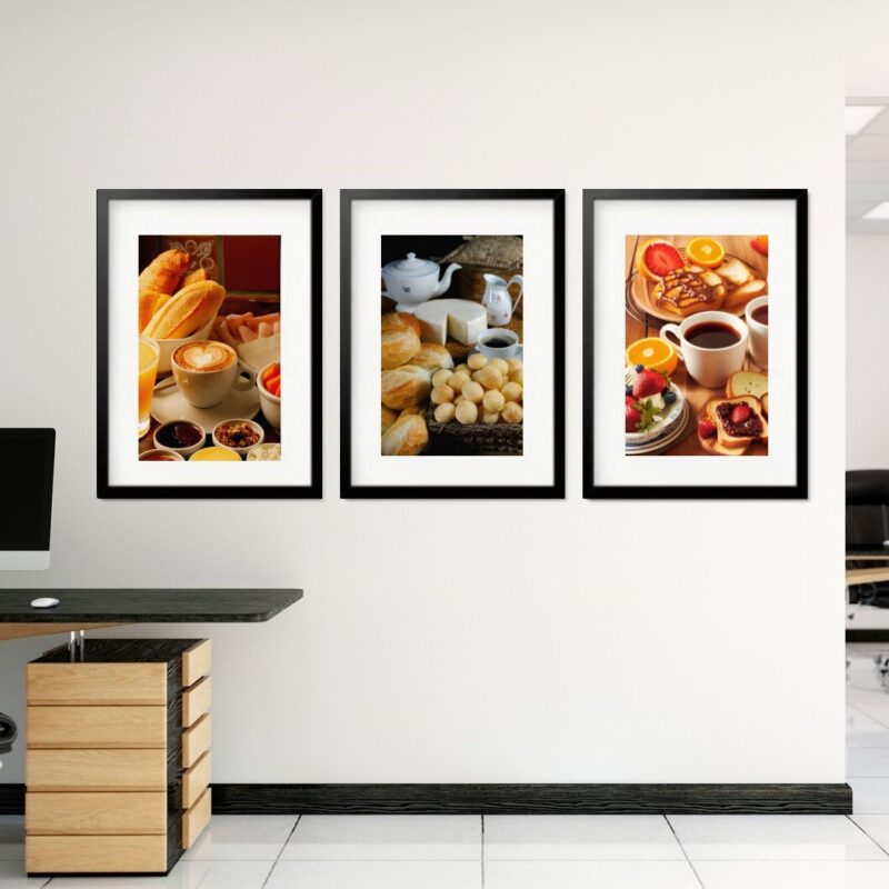 Kit 3 Quadros Grandes Café da Manhã 60x48cm