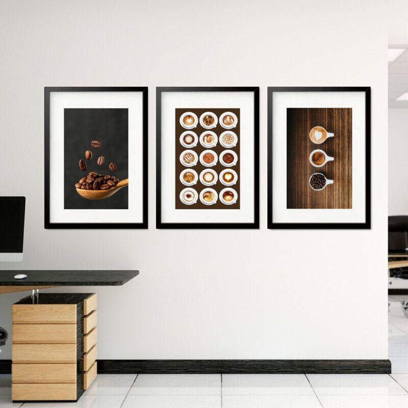 Kit 3 Quadros Grandes Cafés 60x48cm