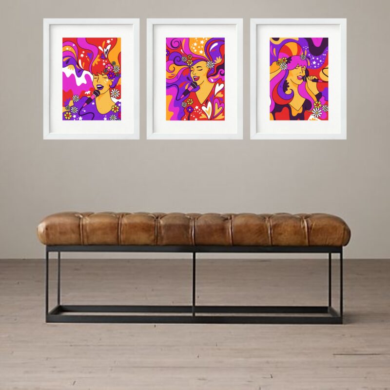Kit 3 Quadros Grandes Cantoras - 60x48cm b