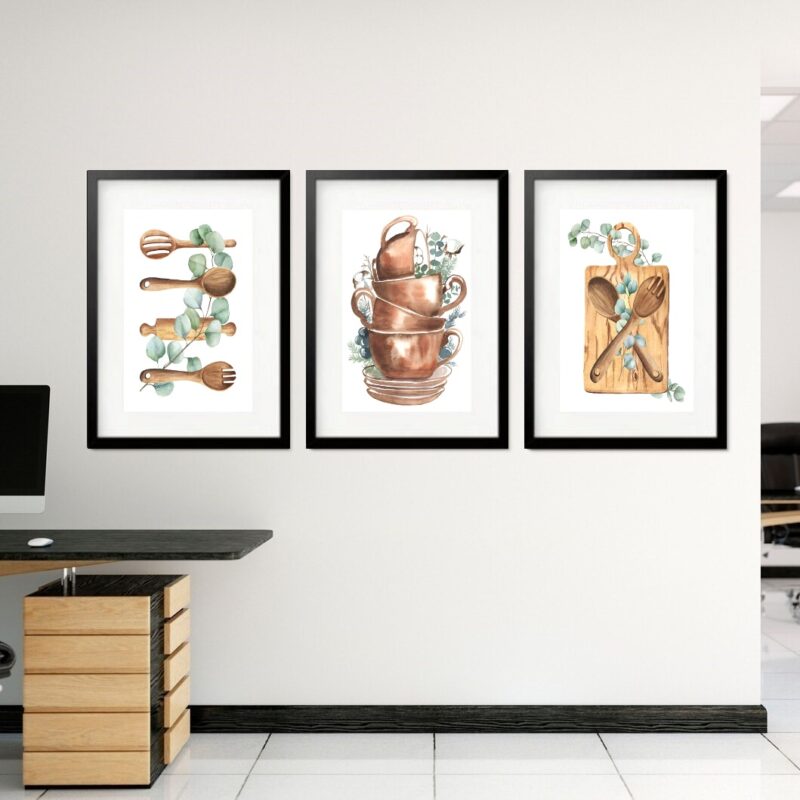 Kit 3 Quadros Grandes Cozinha de Vó 60x48cm
