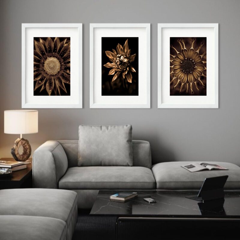 Kit 3 Quadros Grandes Dalia Dourada - 60x48cm - Image 2