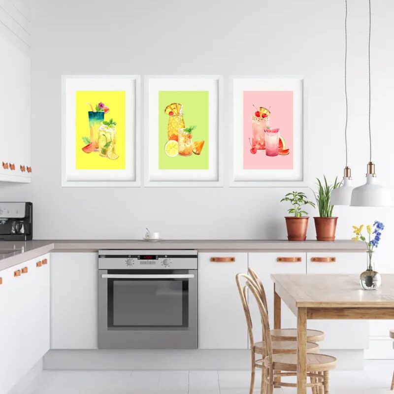 Kit 3 Quadros Grandes Drinks Aquarela 60x48cm - Image 2
