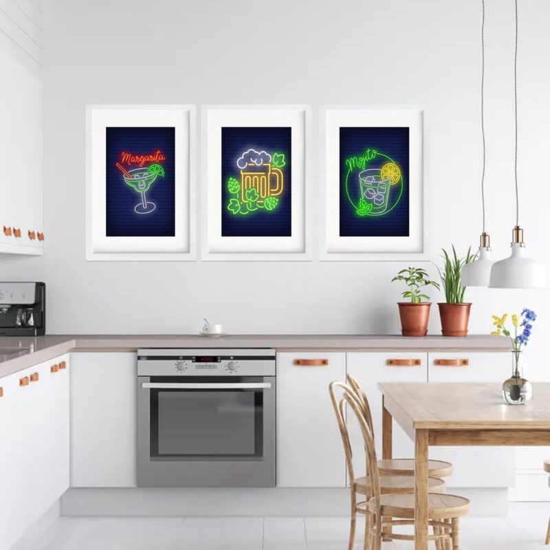 Kit 3 Quadros Grandes Drinks Neon 60x48cm - Image 2