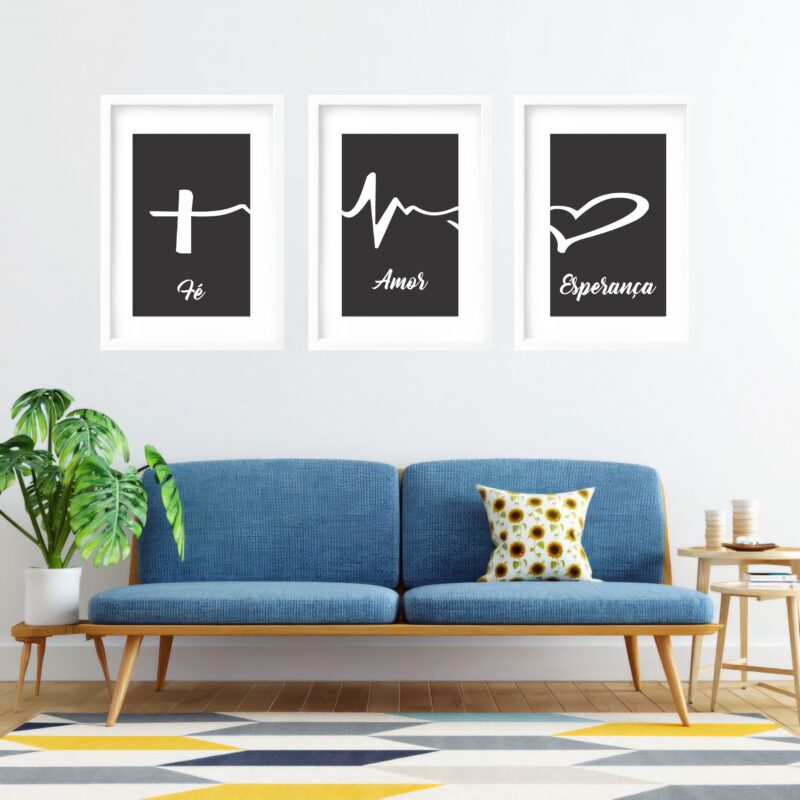 Kit 3 Quadros Grandes Fé Amor e Esperança 60x48cm - Image 2