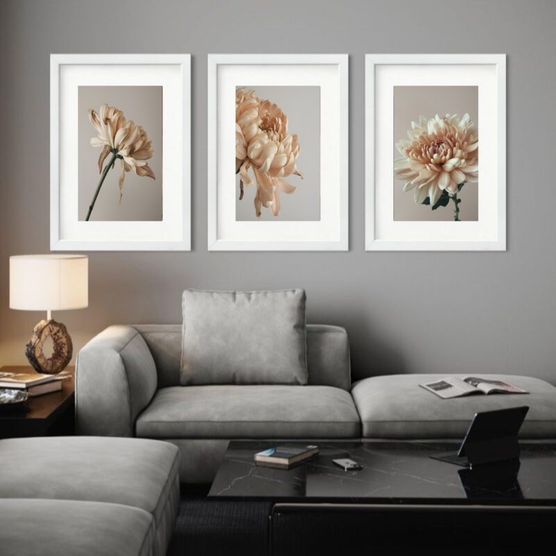 Kit 3 Quadros Grandes Flores Beges - 60x48cm - Image 2
