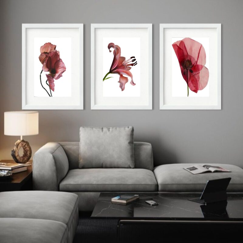 Kit 3 Quadros Grandes Flores Marsala - 60x48cm - Image 2