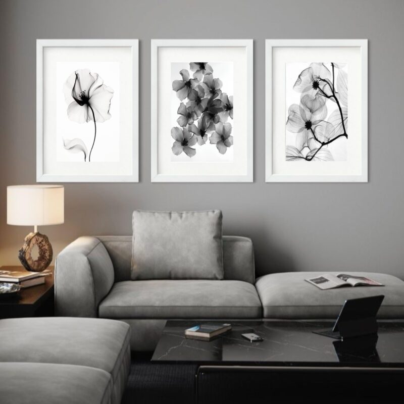 Kit 3 Quadros Grandes Flores Pretas I - 60x48cm - Image 2