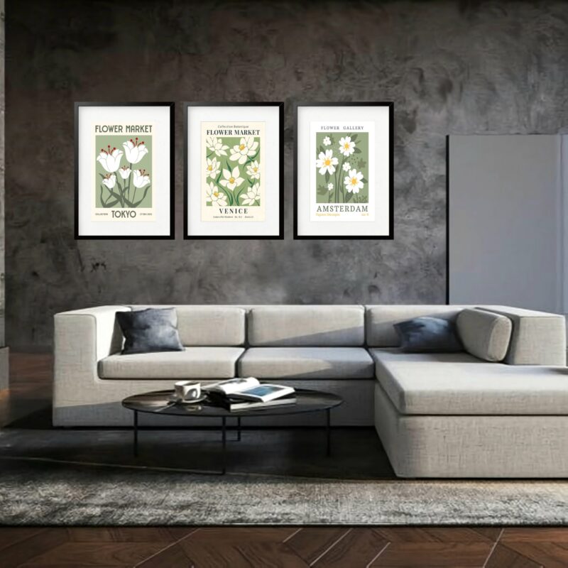 Kit 3 Quadros Grandes Flower Market Collection 60x48cm
