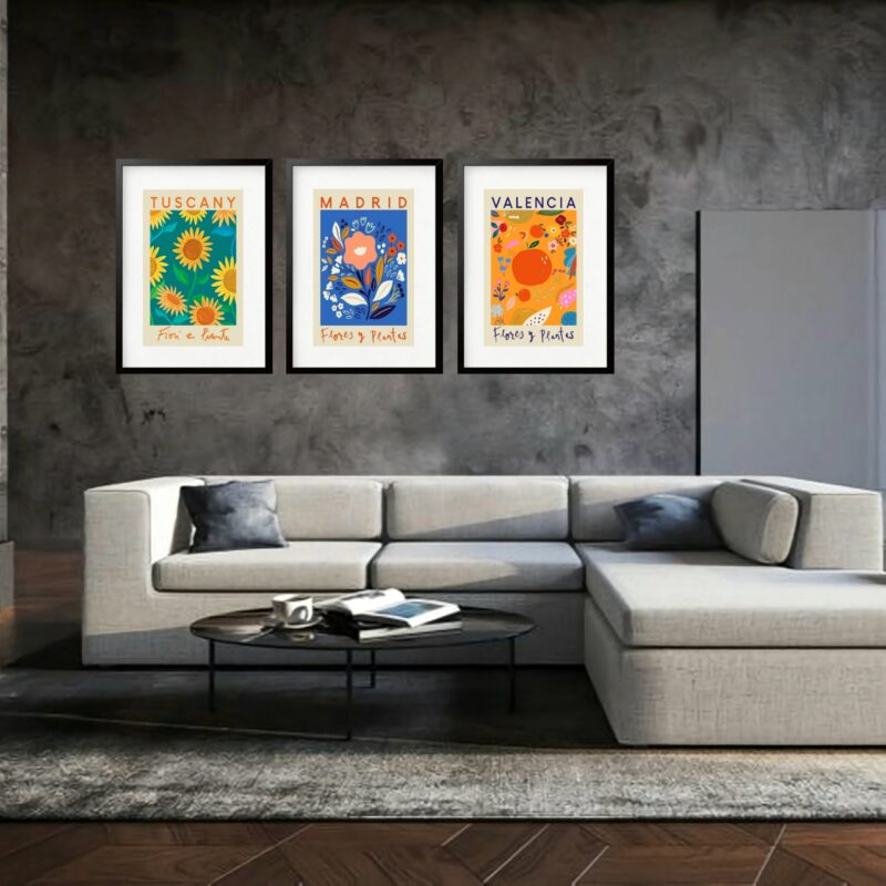 Kit 3 Quadros Grandes Flower Market Fiori e Piante Collection 60x48cm
