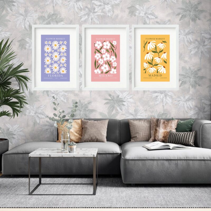 Kit 3 Quadros Grandes Flower Market Florida Milano Madrid 60x48cm - Image 2