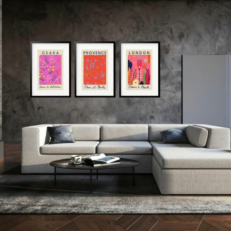 Kit 3 Quadros Grandes Flower et Plants Collection 60x48cm