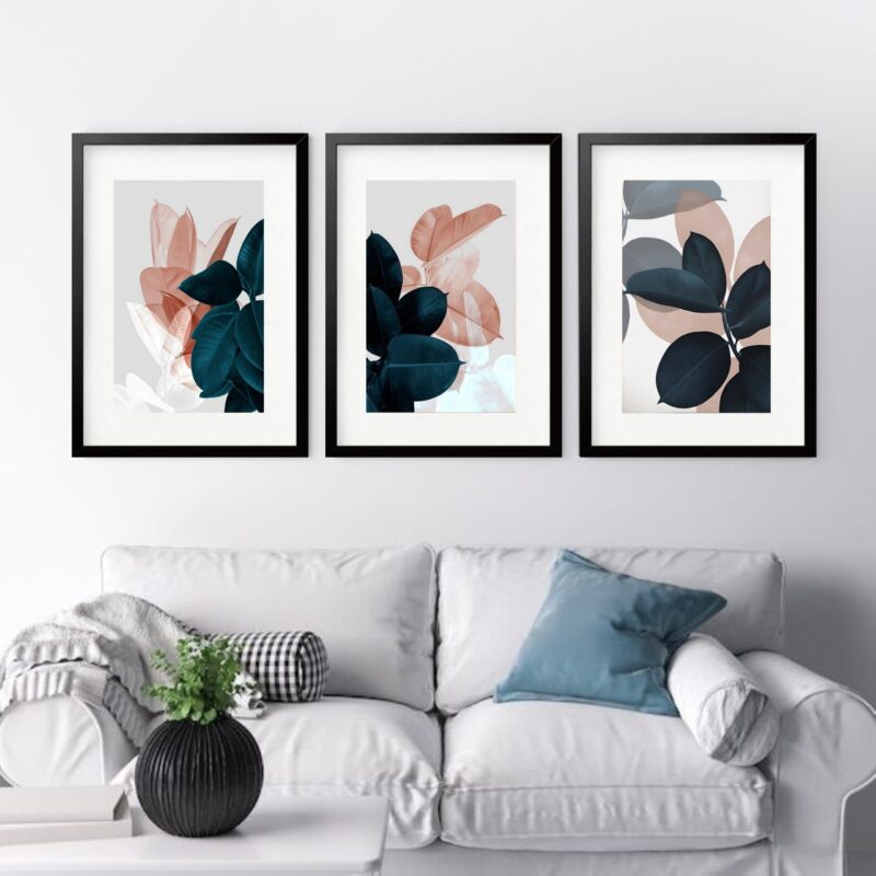 Kit 3 Quadros Grandes Folhagens - 60x48cm