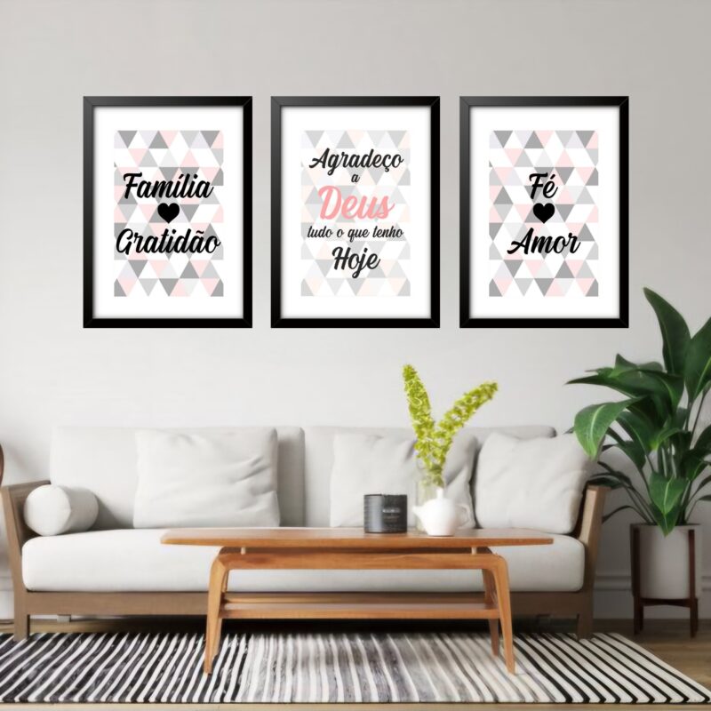 Kit 3 Quadros Grandes Frases Amor 60x48cm