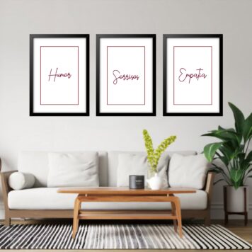 Kit 3 Quadros Grandes Humor Sorrisos e Empatia 60x48cm