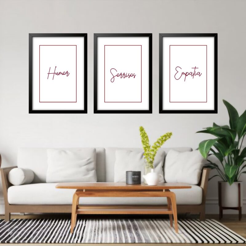 Kit 3 Quadros Grandes Humor Sorrisos e Empatia 60x48cm