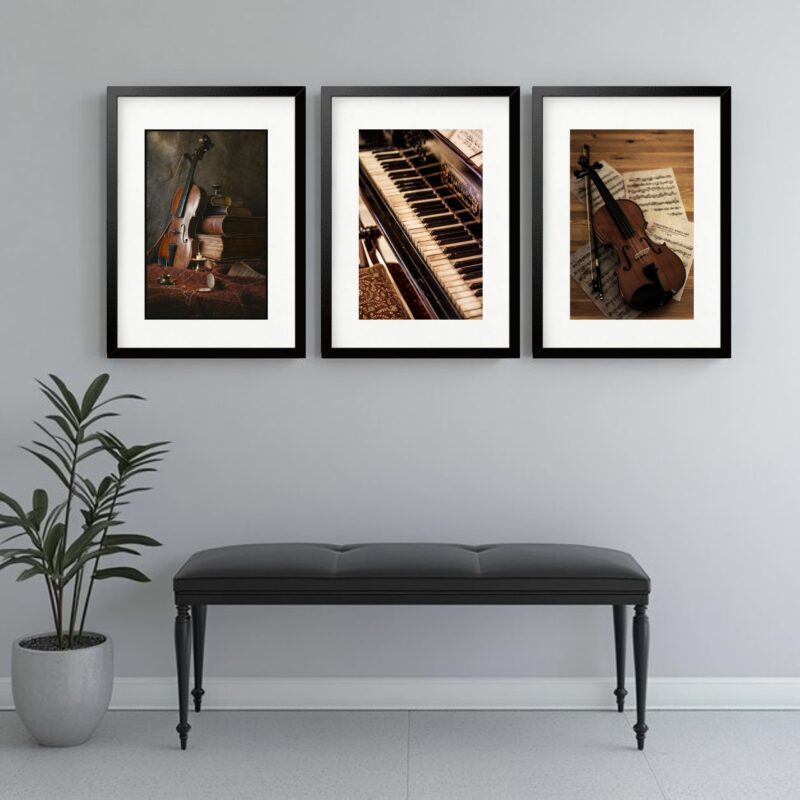Kit 3 Quadros Grandes Instrumentos Clássicos - 60x48cm