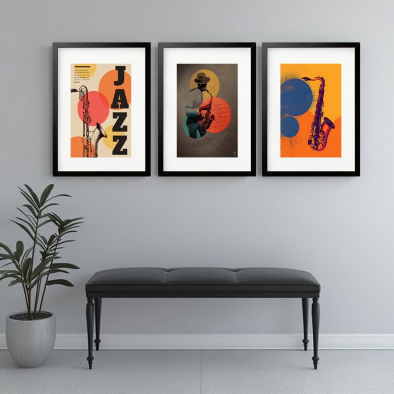 Kit 3 Quadros Grandes Jazz - 60x48cm