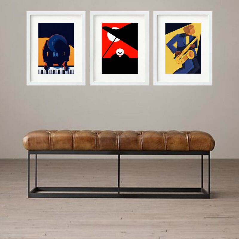 Kit 3 Quadros Grandes Jazz Vetor - 60x48cm