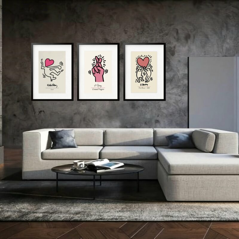 Kit 3 Quadros Grandes Keith Haring Collection 60x48cm