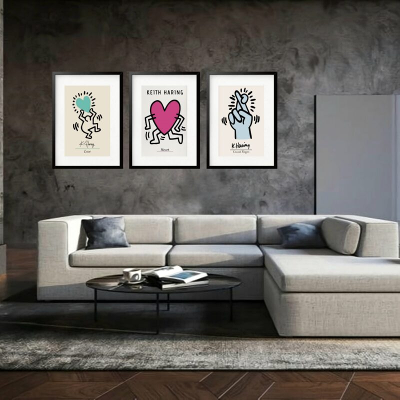Kit 3 Quadros Grandes Keith Haring Collection I 60x48cm