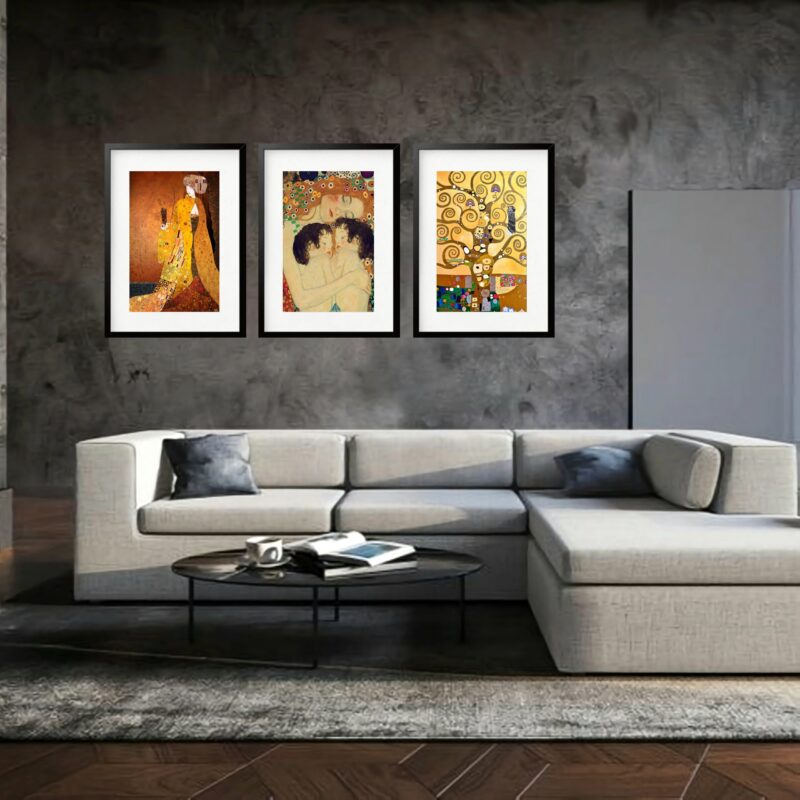 Kit 3 Quadros Grandes Klimt Collection I 60x48cm