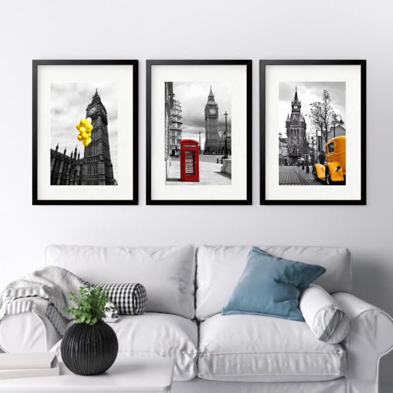 Kit 3 Quadros Grandes Londres - 60x48cm
