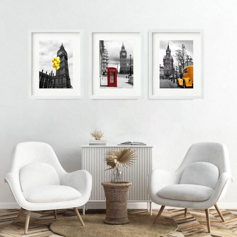 Kit 3 Quadros Grandes Londres - 60x48cm b