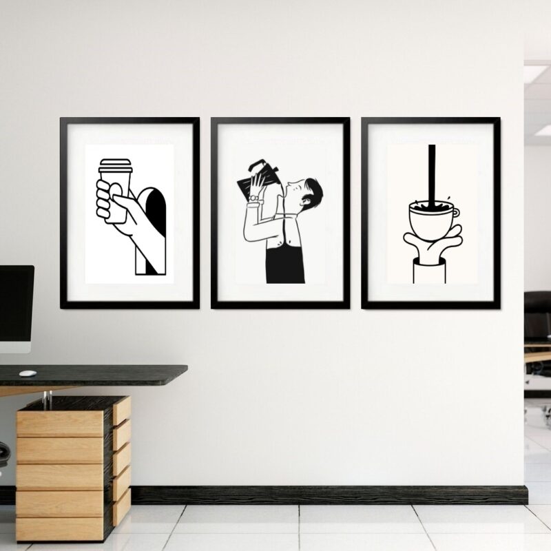 Kit 3 Quadros Grandes Love Coffee 60x48cm