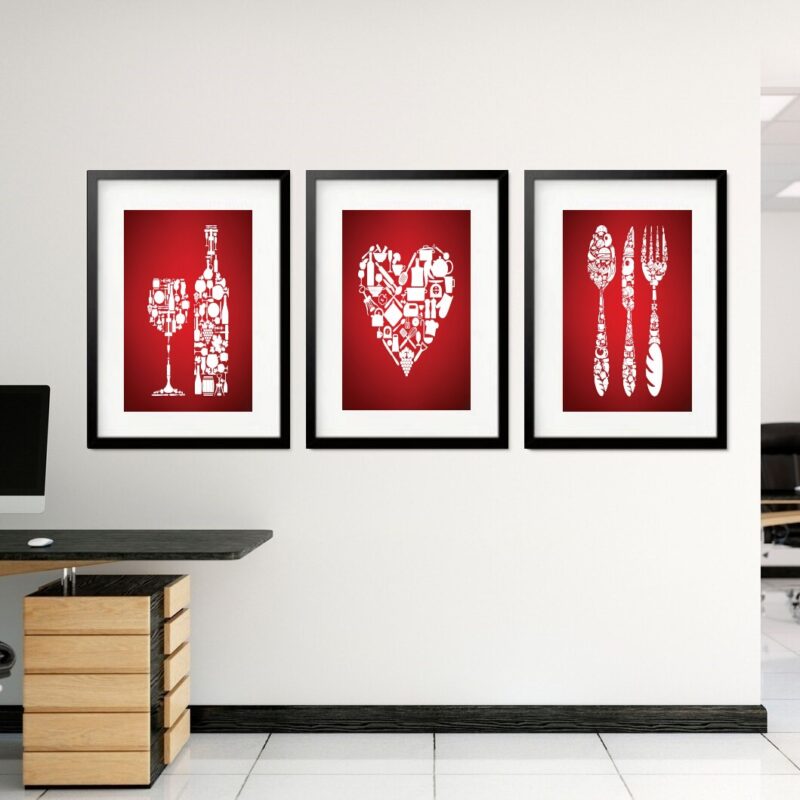 Kit 3 Quadros Grandes Love Kitchen 60x48cm