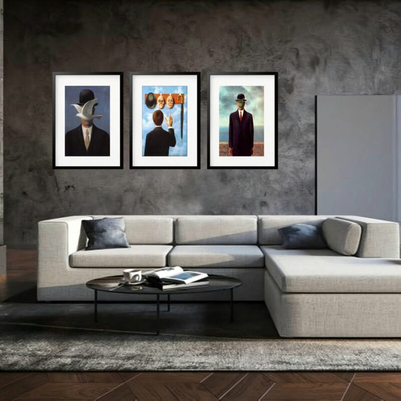 Kit 3 Quadros Grandes Magritte Collection 60x48cm