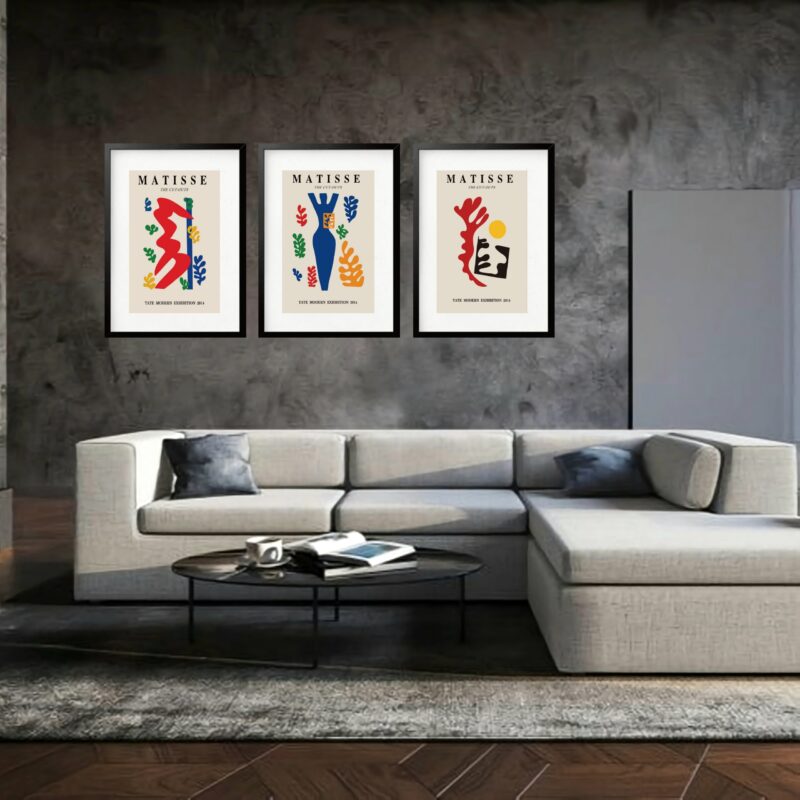 Kit 3 Quadros Grandes Matisse Tate Modern Exhibition Collection 60x48cm