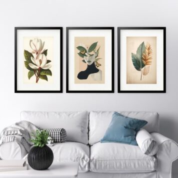 Kit 3 Quadros Grandes Mulher e Plantas - 60x48cm