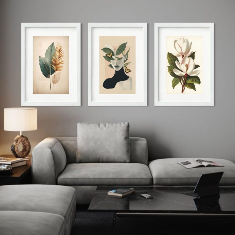 Kit 3 Quadros Grandes Mulher e Plantas - 60x48cm - Imagem 2