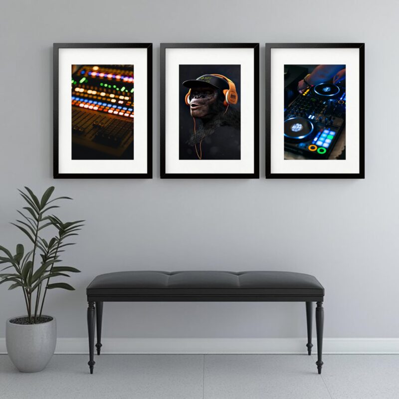 Kit 3 Quadros Grandes Música Eletrônica - 60x48cm