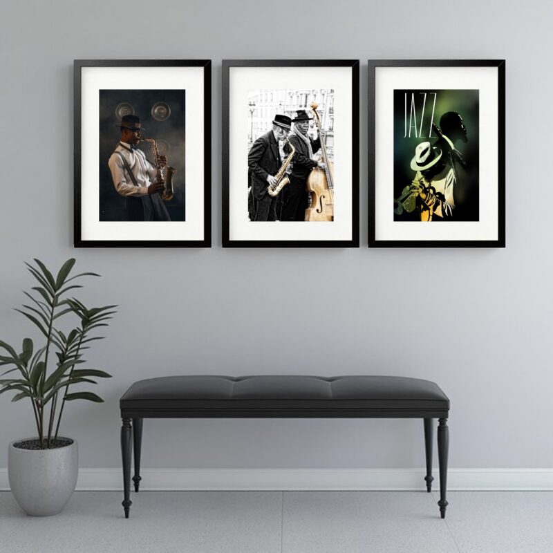 Kit 3 Quadros Grandes Músicos Jazz - 60x48cm
