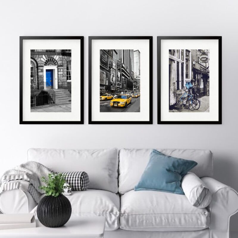 Kit 3 Quadros Grandes New York - 60x48cm
